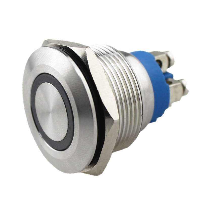 JS22F flat head white ring lamp stainless steel 22mm metal push button Blue metal button