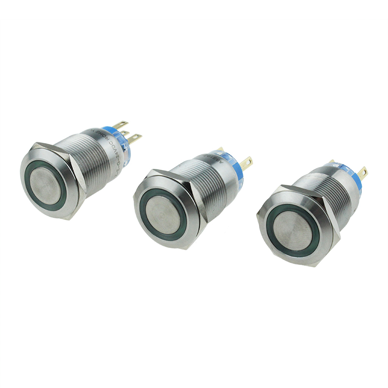 19mm Flat Button Ring Illuminate Latching 5v Led Waterproof IP67 Metal Switch