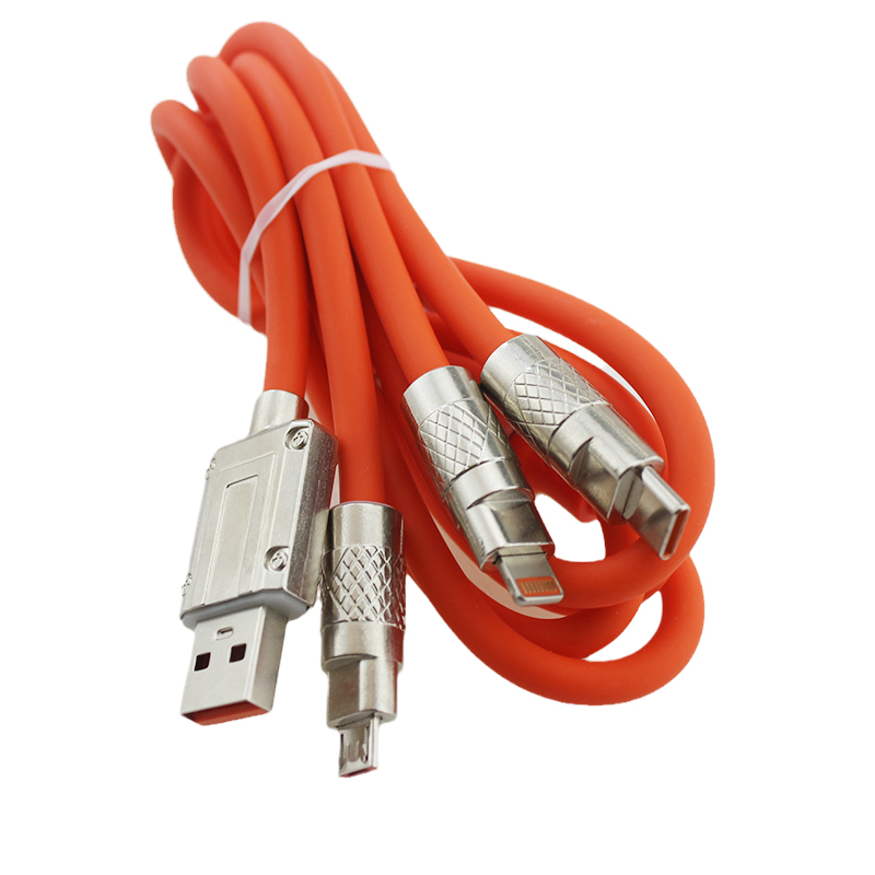 1.2M 120W Mobile Phone Super Fast Charging Digital Data Cable with Bold Liquid Three in One Soft Rubber Charging Cable 