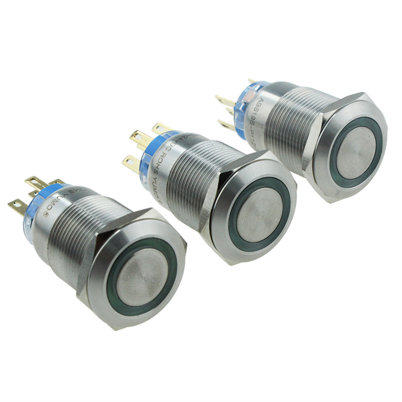 19mm Flat Button Ring Illuminate Latching 5v Led Waterproof IP67 Metal Switch