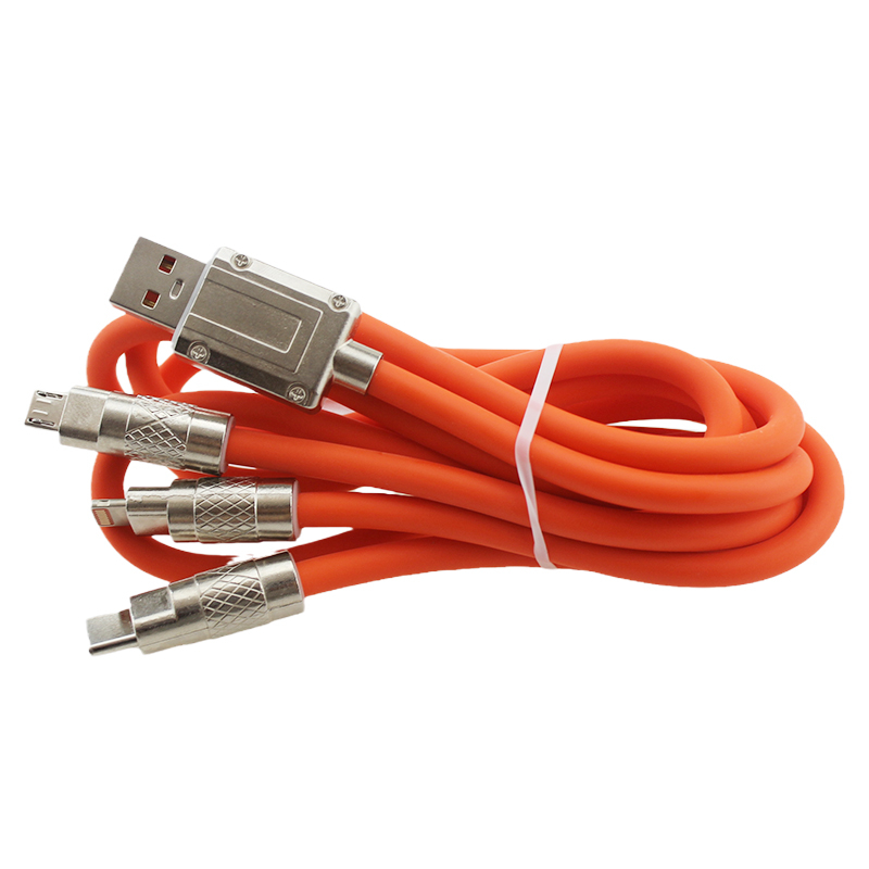 1.2M 120W Mobile Phone Super Fast Charging Digital Data Cable with Bold Liquid Three in One Soft Rubber Charging Cable 