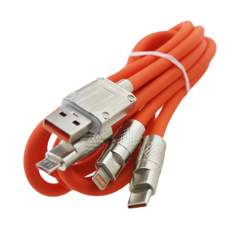 1.2M 120W Mobile Phone Super Fast Charging Digital Data Cable with Bold Liquid Three in One Soft Rubber Charging Cable 