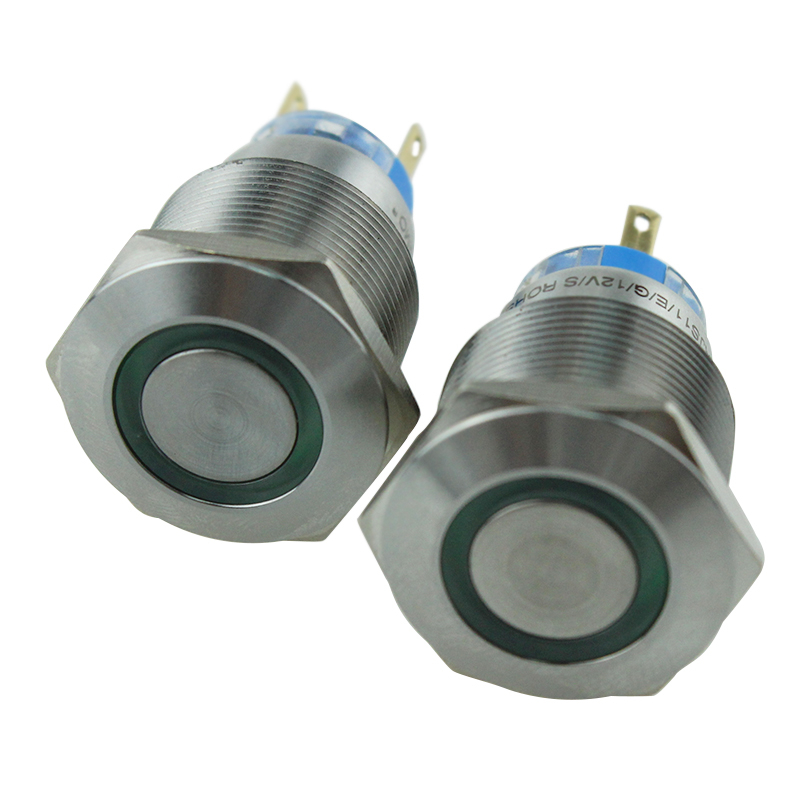 22mm Green LED Waterproof Stainless Steel Metal Push Button