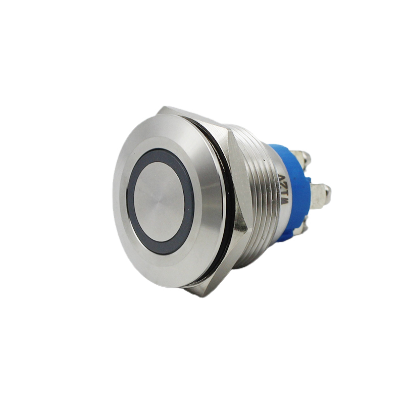 JS22F-11EW12VS screw 22mm flat head momentary push button switch DC12V metal push button with white ring lamp push switch 