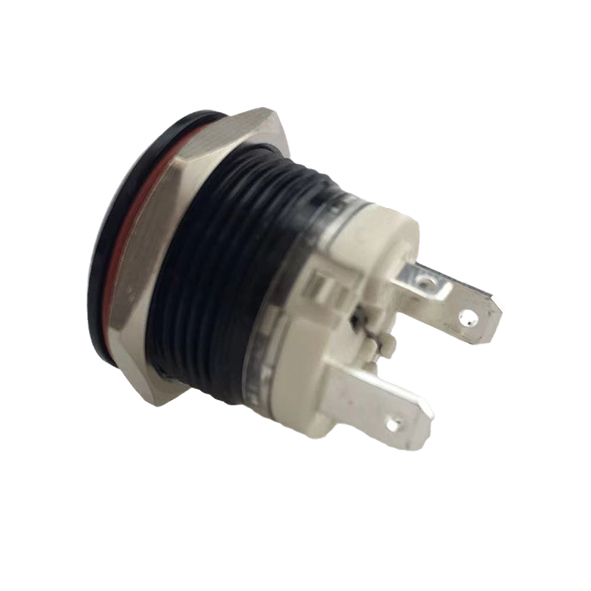 19mm MAX 16A 1NO IP65 Red Ring Light Black Self-locking Metal Push Button Switch
