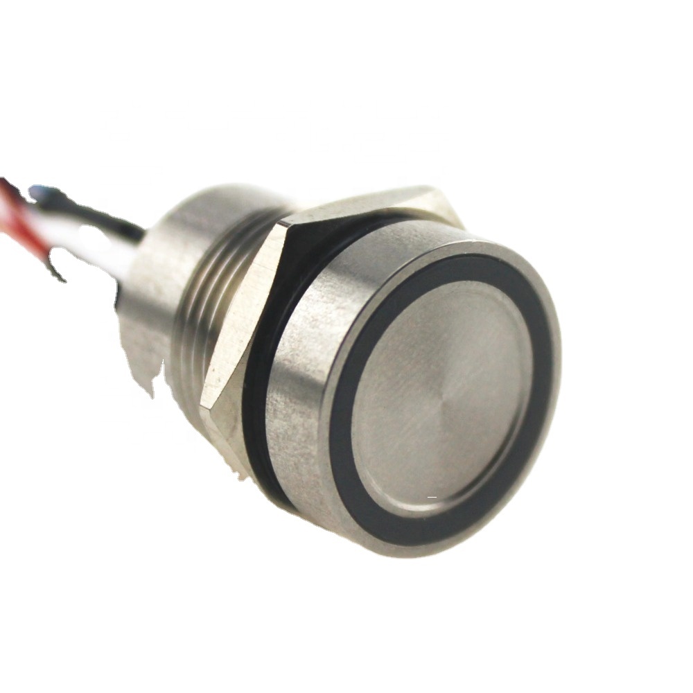 IP68 Waterproof Stainless Steel Blue Ring LED Latching 16mm Piezo push button