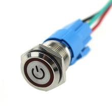 ABS16S-C11-E 16mm Flat Round 12V Red Power symbol LED Push Button switch