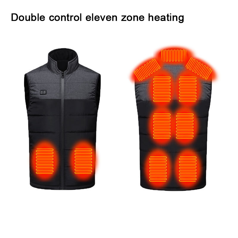 Dual Control Black Gray 11 Zone Heating Vest Warm Clothing Men And Women's Fashion Outdoor Cold Proof Electric Heating Vest