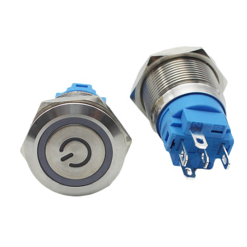 Waterproof IP67 1no1nc ring led momentary 230v metal push button switch with terminal pins