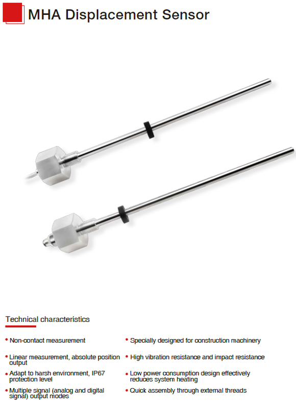 MHA Series Magnetostrictive Linear Position Sensors For Mobile Hydraulics Analog/CAN Bus Output