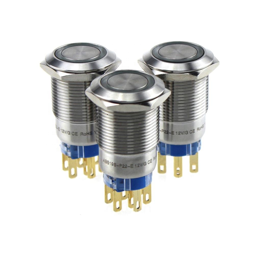 Hot sale ABS19S-P22-E 19mm IP67 Momentary 3-250VDC/AC metal push button led push button light