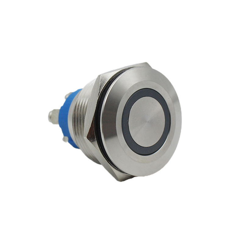 JS22F-11EW12VS screw 22mm flat head momentary push button switch DC12V metal push button with white ring lamp push switch 